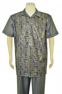 Pronti Grey / Metallic Bronze Abstract Design Short Sleeve Outfit SP6255