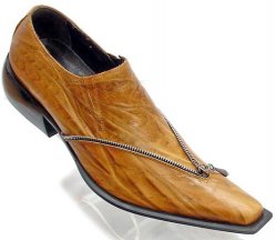 Fiesso Brown Zipper Pointed Toe Leather Loafer Shoes FI8031