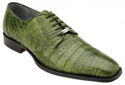 Belvedere "Marcello" Antique Emerald Green Genuine Crocodile Lace Up Cap Toe Shoes 1493.