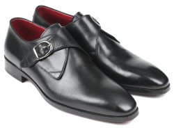 Paul Parkman ''011BLK54'' Black Genuine Calfskin Leather Single Monkstraps Shoes.