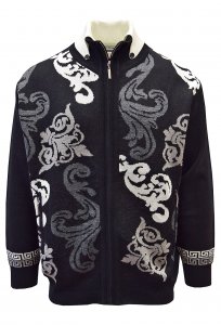 Silversilk Black / Off-White / Grey Floral Paisley Design Zip-Up Sweater 5242