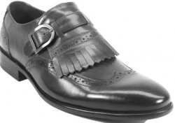 Carrucci Grey Genuine Burnished Calfskin Leather Wingtip Removable Kiltie Monk Strap Shoes KS886-24.