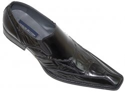 Giorgio Brutini Black Wrinkled Leather Pointed Toe Shoes - 173881