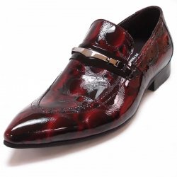 Encore By Fiesso Burgundy Patent Leather Loafer Shoes With Bracelet FI3098