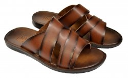Faranzi Brown Burnished Genuine Calfskin Leather Casual Slide Sandals FR421412