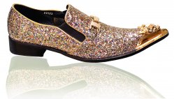 Fiesso Pink / Multi-Color Glitter Leather Loafers With Gold Toe / Rhinestone Bracelet FI7072