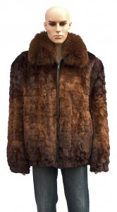 Winter Fur Whiskey Diamond Mink Jacket With Fox Collar M49R01WKT.