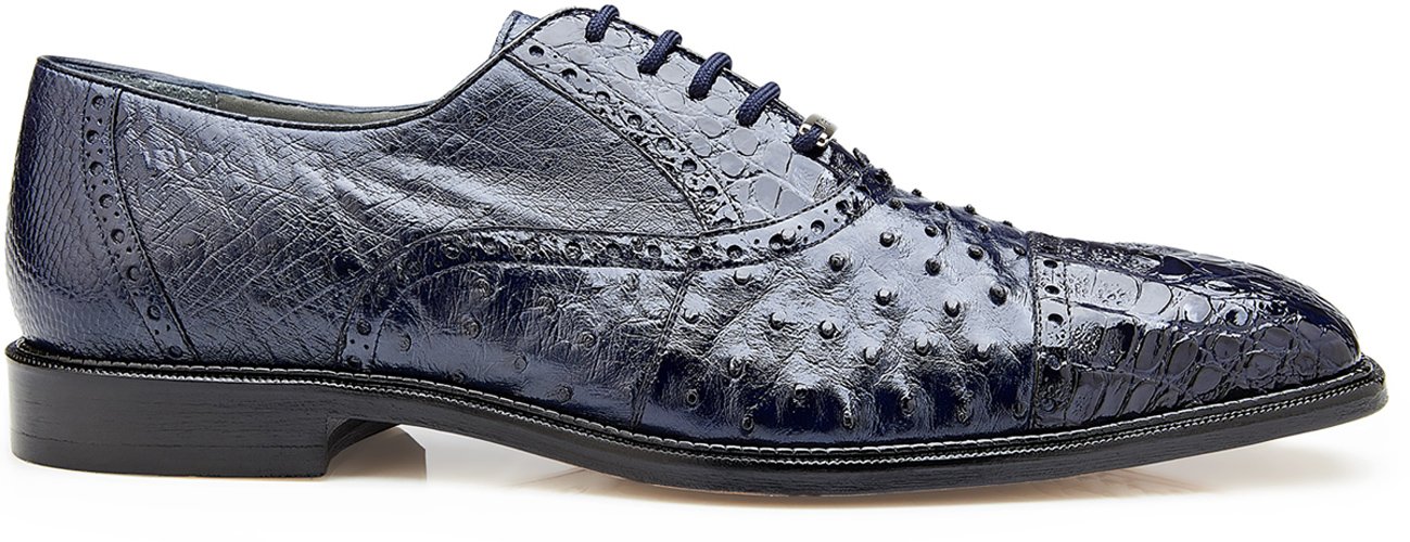 Belvedere Onesto II Navy Blue Ostrich Crocodile Shoes - front