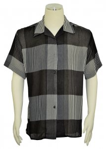 Pronti Black / White / Grey Stripe Design Microfiber Casual Short Sleeve Shirt S6247