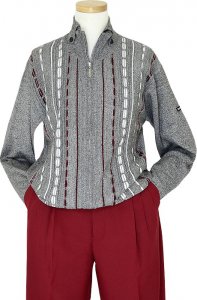 Silversilk Grey / Wine / White Knitted Silk Blend Zip-Up Sweater With Epaulettes On Collar 2377