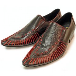 Fiesso Black With Red Laces Genuine Leather Loafer Shoes FI8142
