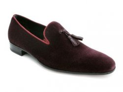 Mezlan "Lacrima" Burgundy Rich Velvet Slip-On Loafer Shoes With Tassles