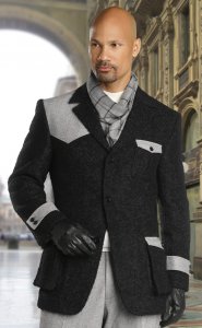 Tayion Collection Black / Grey With Black Hand-Pick Stitching Suit B33A