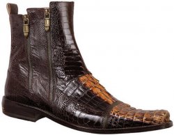 Mauri 2230 "Cosmo" Dark Brown / Gold Genuine Hornback Crocodile / Ostrich Leg Leather Boots With Zippers