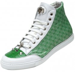 Mauri "Campeggio" 8506 White / Green Genuine Baby Crocodile / Nappa Leather / Saffiano Fabric Sneakers