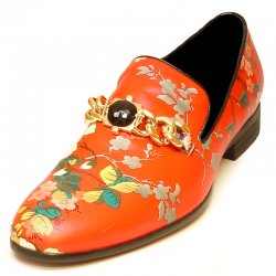 Fiesso Red Genuine Leather Flower Design Loafer With Bracelet FI7054.