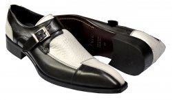 Duca Di Matiste 120 Black / White Hand Painted Italian Leather Monk Strap Shoes