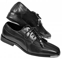 Expressions Black Shadow Stripe Satin / Vegan Leather Metal Tipped Derby Shoes 4925