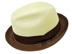 Stetson Ivory / Brown "Barbaro" Straw Fedora Dress Hat