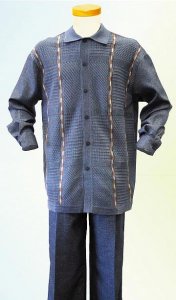 Silversilk Navy / Rust / Cognac / Cream Knitted Self Design 2 Pc Silk Blend Outfit # 2967