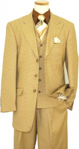 Masteloni Collection Camel / Cream Houndstooth Super 150'S Vested Suit 707