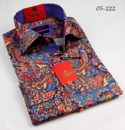 Axxess Beige / Blue Handpick Stitching 100% Cotton Dress Shirt 05-222