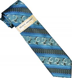 Stacy Adams Collection SA113 Turquoise Blue / White Geometric Design 100% Woven Silk Necktie/Hanky Set