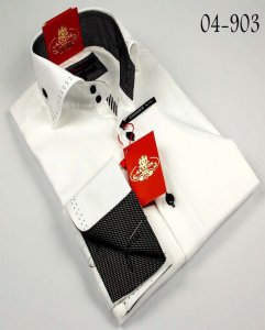 Axxess White / Black Handpick Stitching 100% Cotton Dress Shirt 04-903