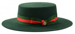 Bruno Capelo Hunter Green Australian Wool Boater Hat With Green / Red Band ZA-334