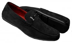 Tayno "Merly" Black Vegan Suede Moc Toe Bit Strap Driving Loafers