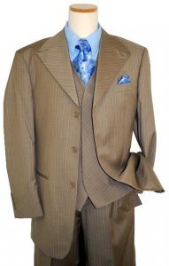Mantoni Dark Tan with Sand/Light Blue Pinstripes Super 140's Virgin Wool Vested Suit 60609