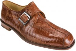 Belvedere "Dolce" Brandy All-Over Genuine Ostrich Monk Strap Shoes 740