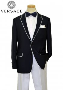 Gianni Versace Navy Blue Slim Fit Suit With White Piping 2132-1010