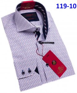 Axxess White / Blue / Wine Artistic Design Cotton Modern Fit Dress Shirt With Button Cuff 119-10.