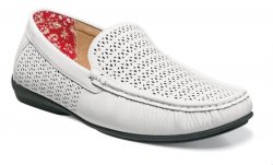 Stacy Adams "Cicero'' White Genuine Perforated Leather Moc Toe Slip On 25172-100.