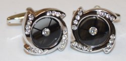 Fratello Silver Plated Round Cufflinks Set With Clear Rhinestone CL054