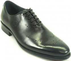 Carrucci Black Genuine Leather Whole Cut Oxford with Medallions Shoes KS886-731.