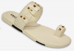 Fiesso White / Gold Studded PU Leather Open Toe Slide-In Sandals FI2319