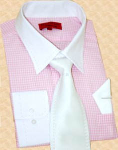 Jean Paul Pink/White Checks Dress Shirt/Tie/Hanky Set JPS-5