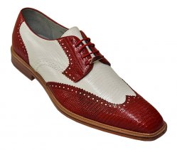 Belvedere "Pergola-L" Red / White All Over Genuine Lizard Shoes # 1452