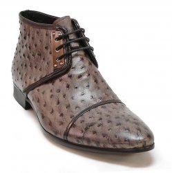 Encore By Fiesso Grey Ostrich Print Leather Boots FI3121