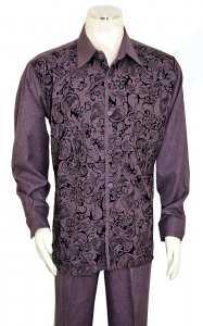 Pronti Purple / Black Abstract Design Microfiber / Velvet Long Sleeve Outfit SP6273