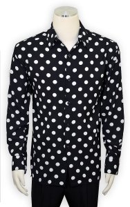 Pronti Black / Off-White Polka Dot Design Long Sleeve Shirt S6354