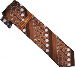 Steven Land Collection SL013 Brown / Cream / Polka Dots Striped 100% Woven Silk Necktie/Hanky Set