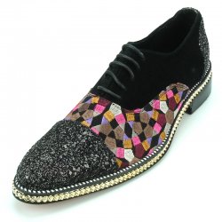 Fiesso Black Multi Genuine Suede Leather Lace-up Shoes FI7125.