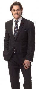 E. J. Samuel Black Pinstripes Slim Fit Suit 18003