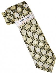 Stacy Adams Collection SA042 Light Olive/Black Honeycomb Design 100% Woven Silk Necktie/Hanky Set