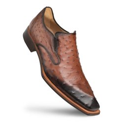Mezlan "ASYMMETRIC" Brandy All-Over Genuine Ostrich Quill Slip On Shoes 4531-S.