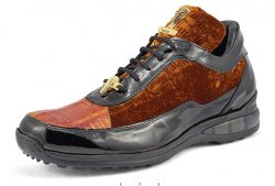 Mauri 8900/8 Black / Mustard / Camel Genuine Crocodile / Patent Leather / Velvet Embossed Casual Sneakers.