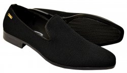 Tayno "Messina" Black Woven Microfiber Slip-On Loafers